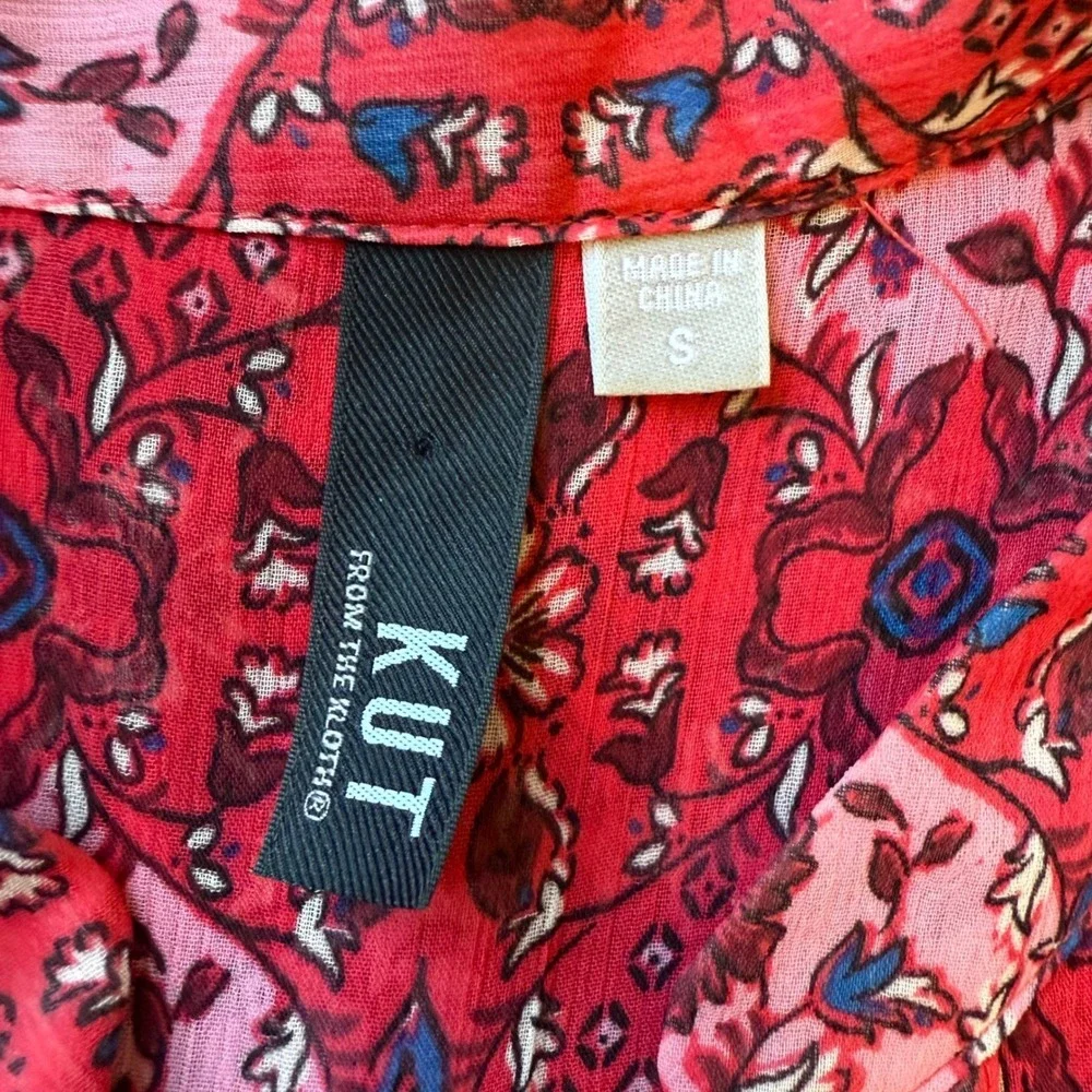 KUT from the Kloth Red Boho Medallion Print Button Down Blouse Small Womens - Picture 2 of 7